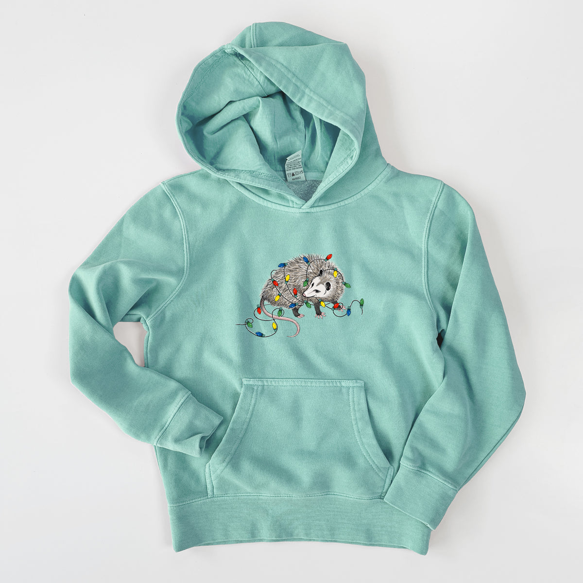 Christmas Opossum - Youth Pigment Dyed Hoodie in Sea Green