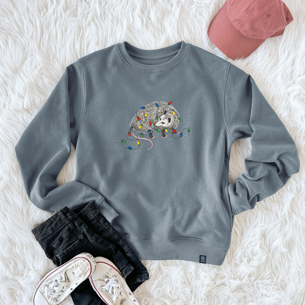 Christmas Opossum  - Unisex Reclaimed Crewneck Sweatshirt