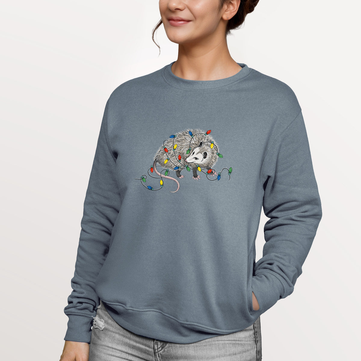 Christmas Opossum  - Unisex Reclaimed Crewneck Sweatshirt