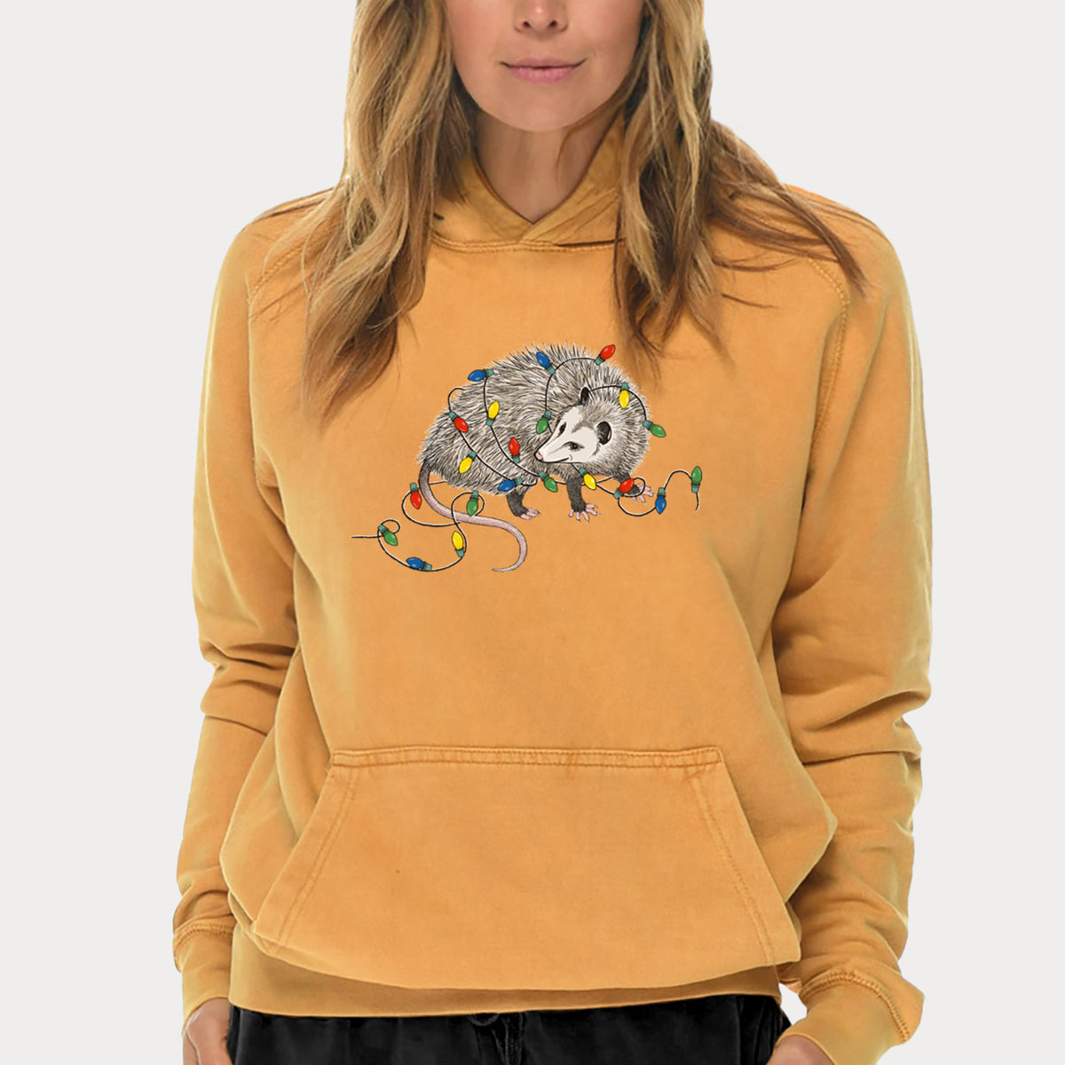 Christmas Opossum  - Mid-Weight Unisex Vintage 100% Cotton Hoodie