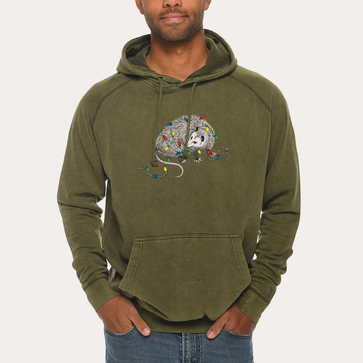 Christmas Opossum  - Mid-Weight Unisex Vintage 100% Cotton Hoodie