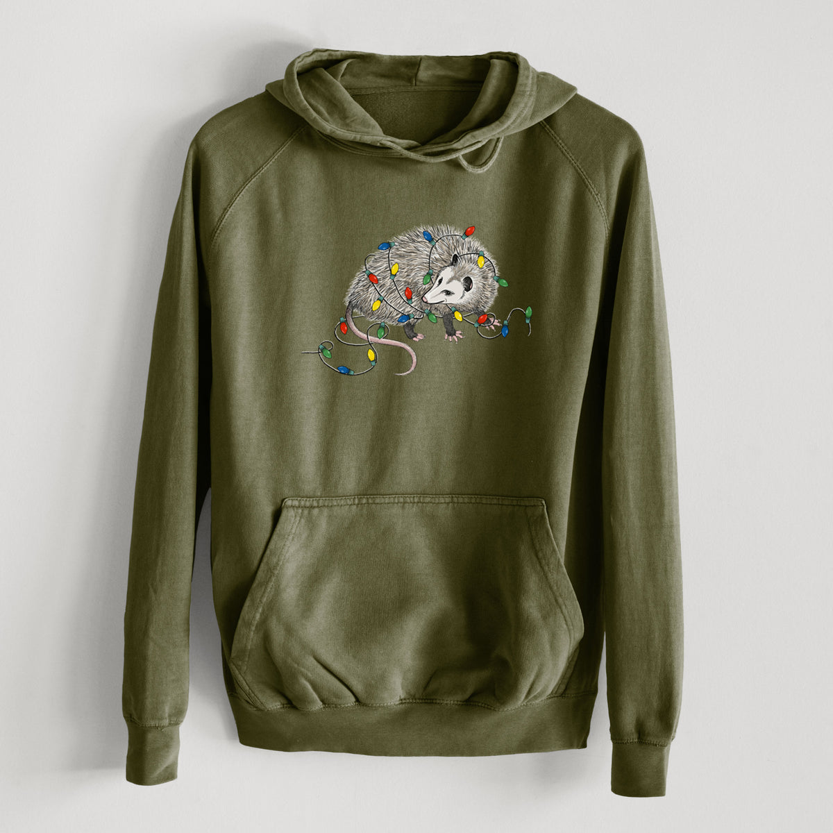 Christmas Opossum  - Mid-Weight Unisex Vintage 100% Cotton Hoodie