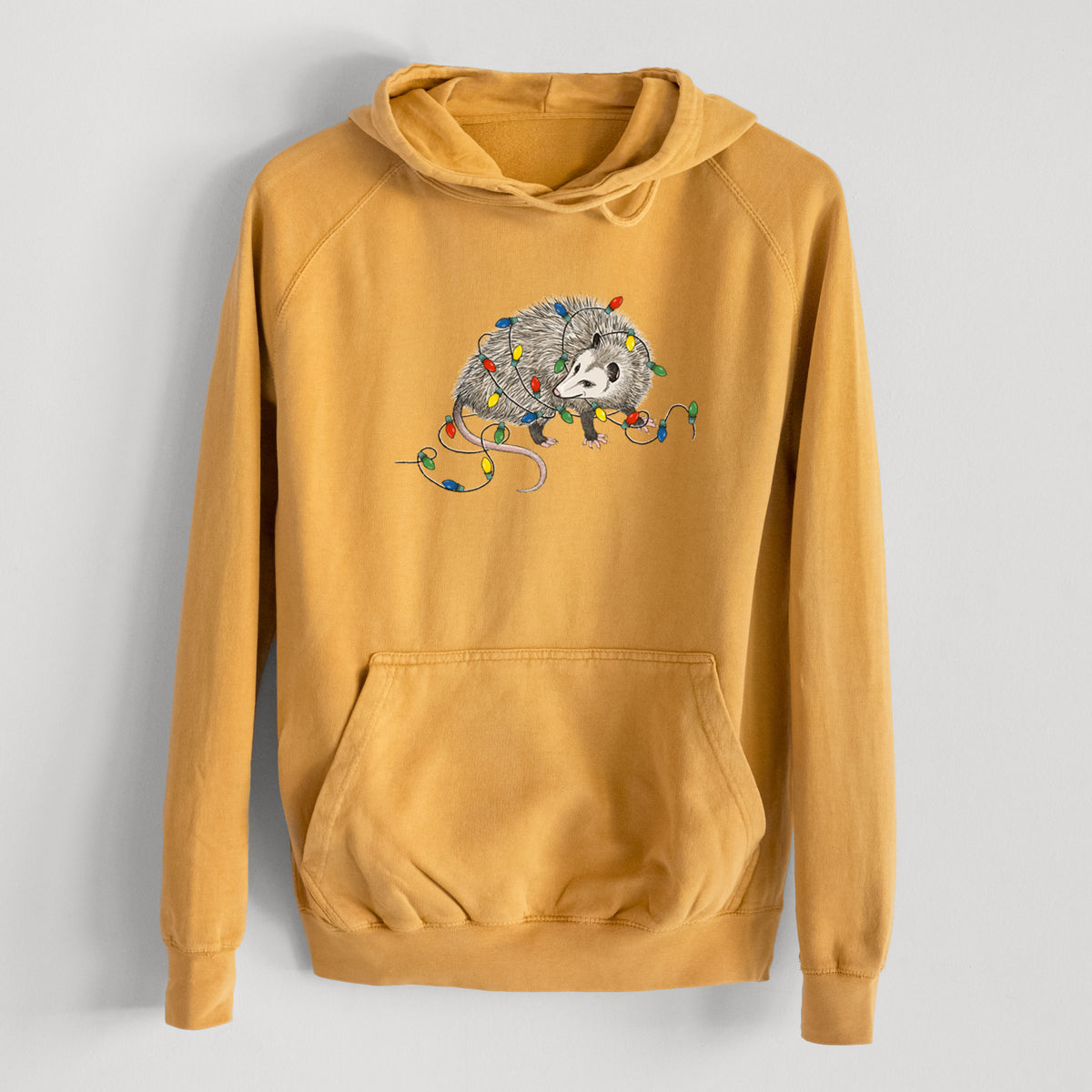 Christmas Opossum  - Mid-Weight Unisex Vintage 100% Cotton Hoodie