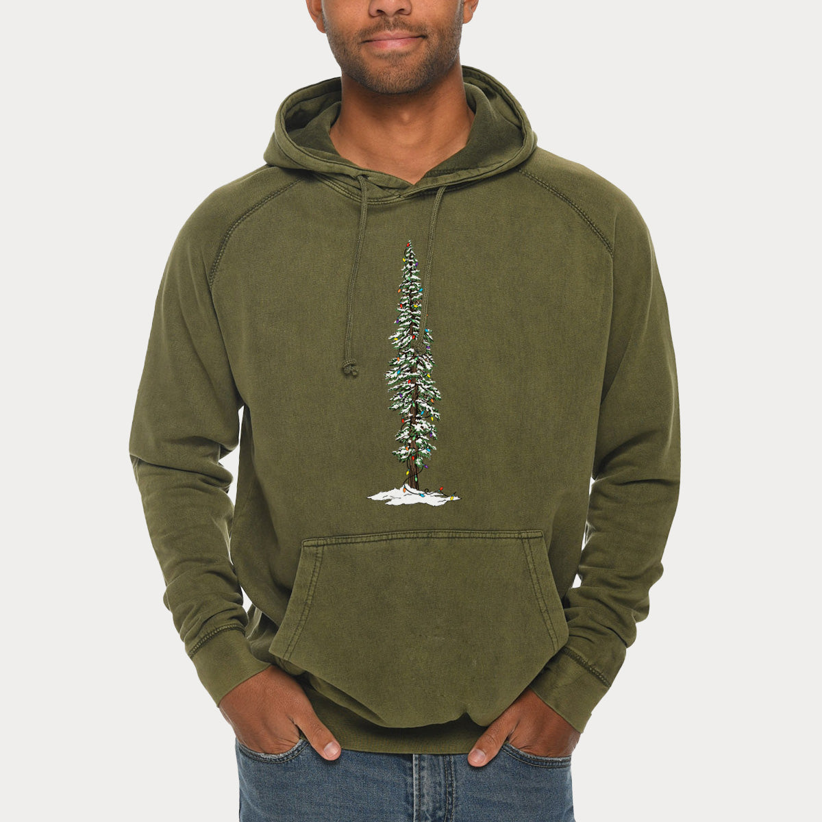 Christmas Redwood Tree  - Mid-Weight Unisex Vintage 100% Cotton Hoodie