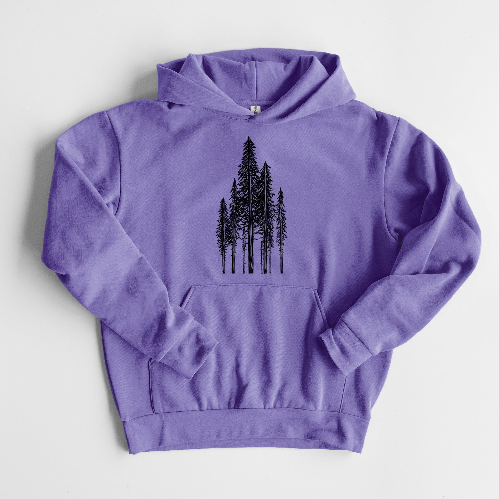 Coastal Redwoods - Statement Midweight Hoodie in Violet, laid flat, showing the oversized boxy fit and front kangaroo pocket.