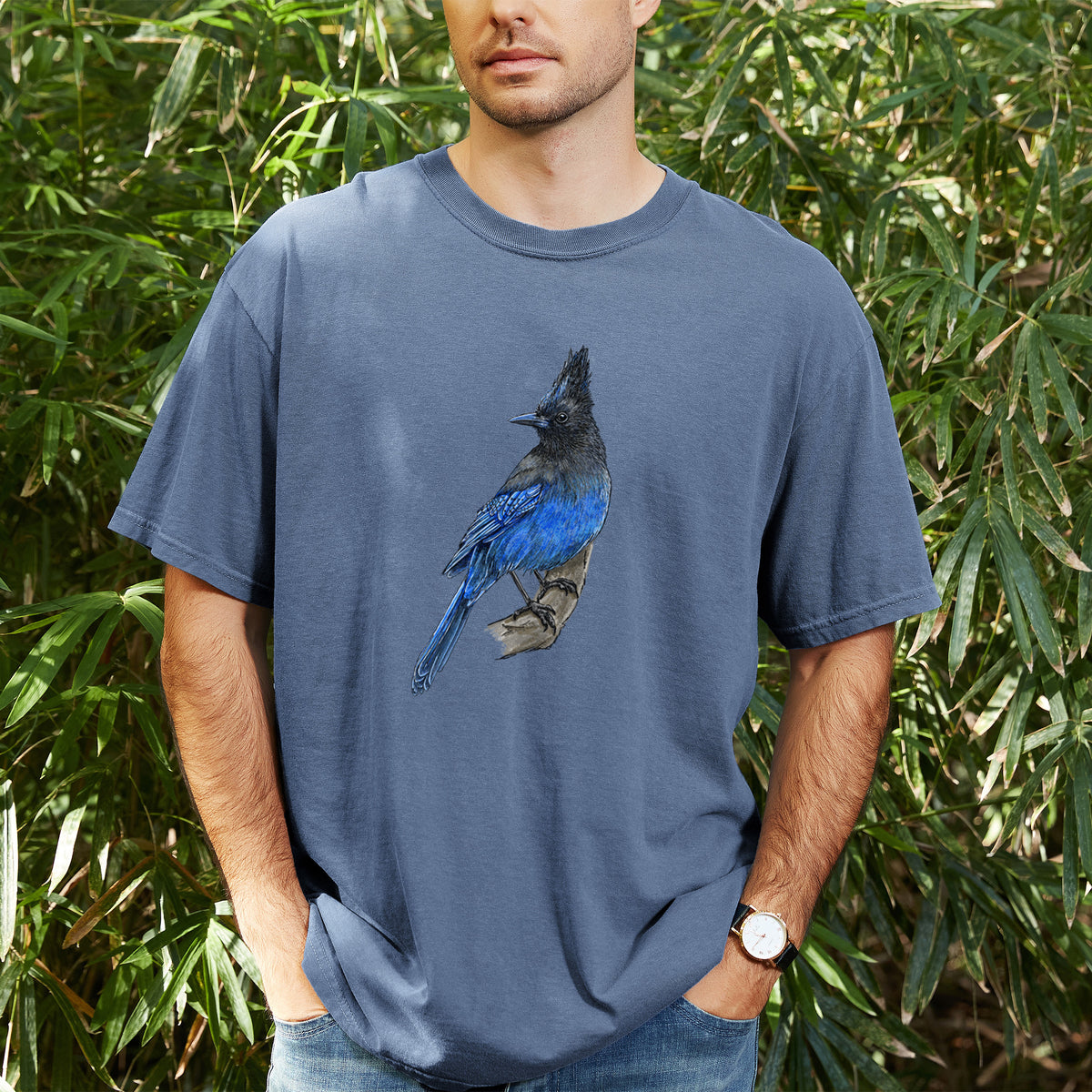 Vibrant Coastal Steller&#39;s Jay - Cyanocitta stelleri - Unisex Comfort Colors Garment-Dyed Heavyweight T-shirt