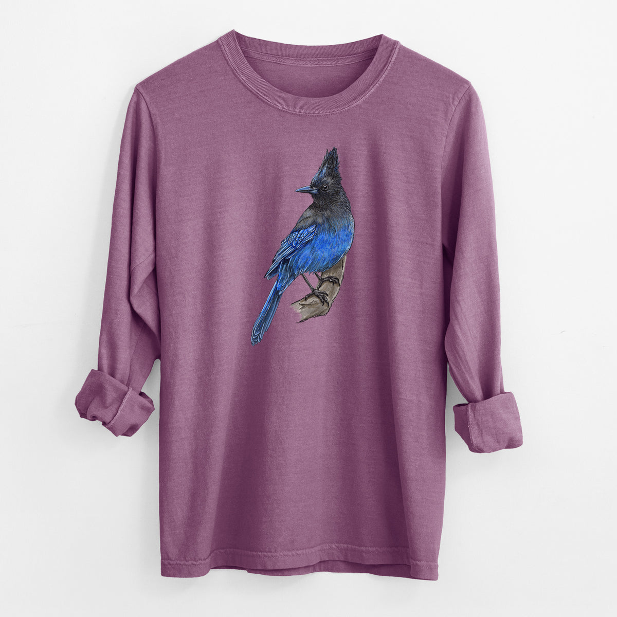 Vibrant Coastal Steller&#39;s Jay - Cyanocitta stelleri - Men&#39;s Heavyweight 100% Cotton Long Sleeve