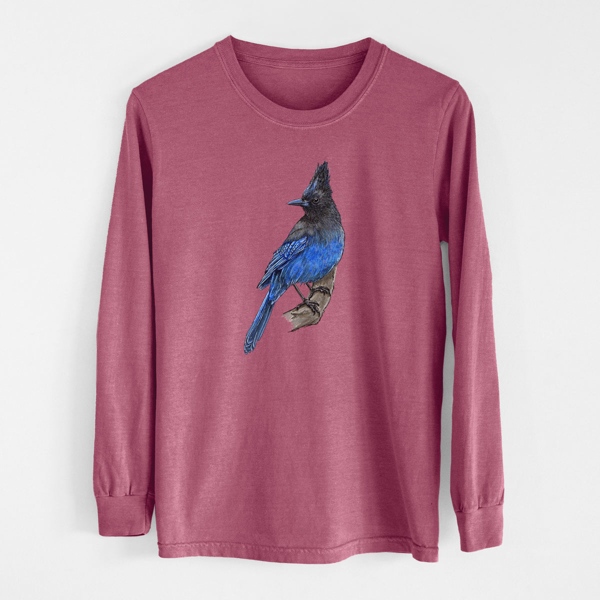 Vibrant Coastal Steller&#39;s Jay - Cyanocitta stelleri - Men&#39;s Heavyweight 100% Cotton Long Sleeve