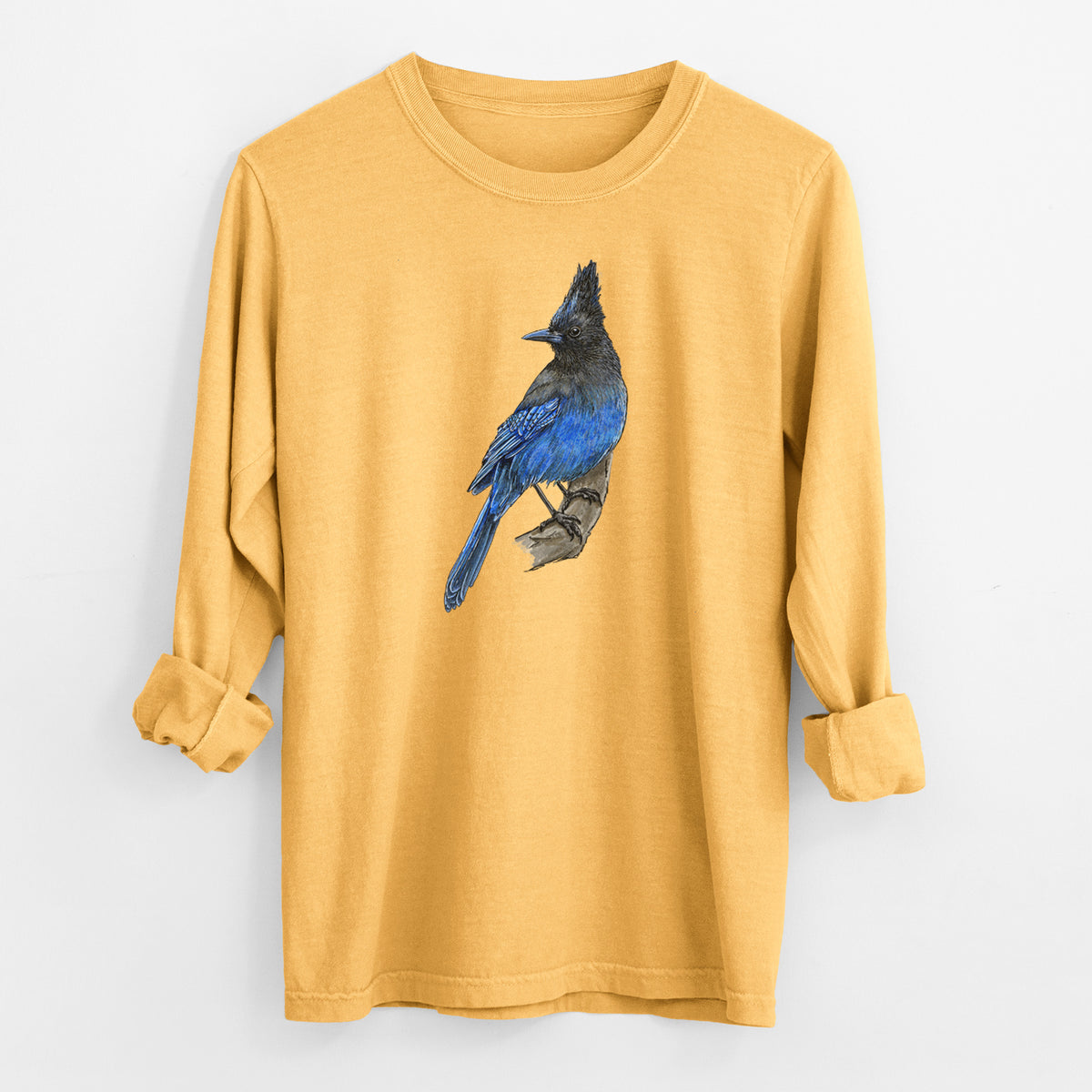 Vibrant Coastal Steller&#39;s Jay - Cyanocitta stelleri - Men&#39;s Heavyweight 100% Cotton Long Sleeve