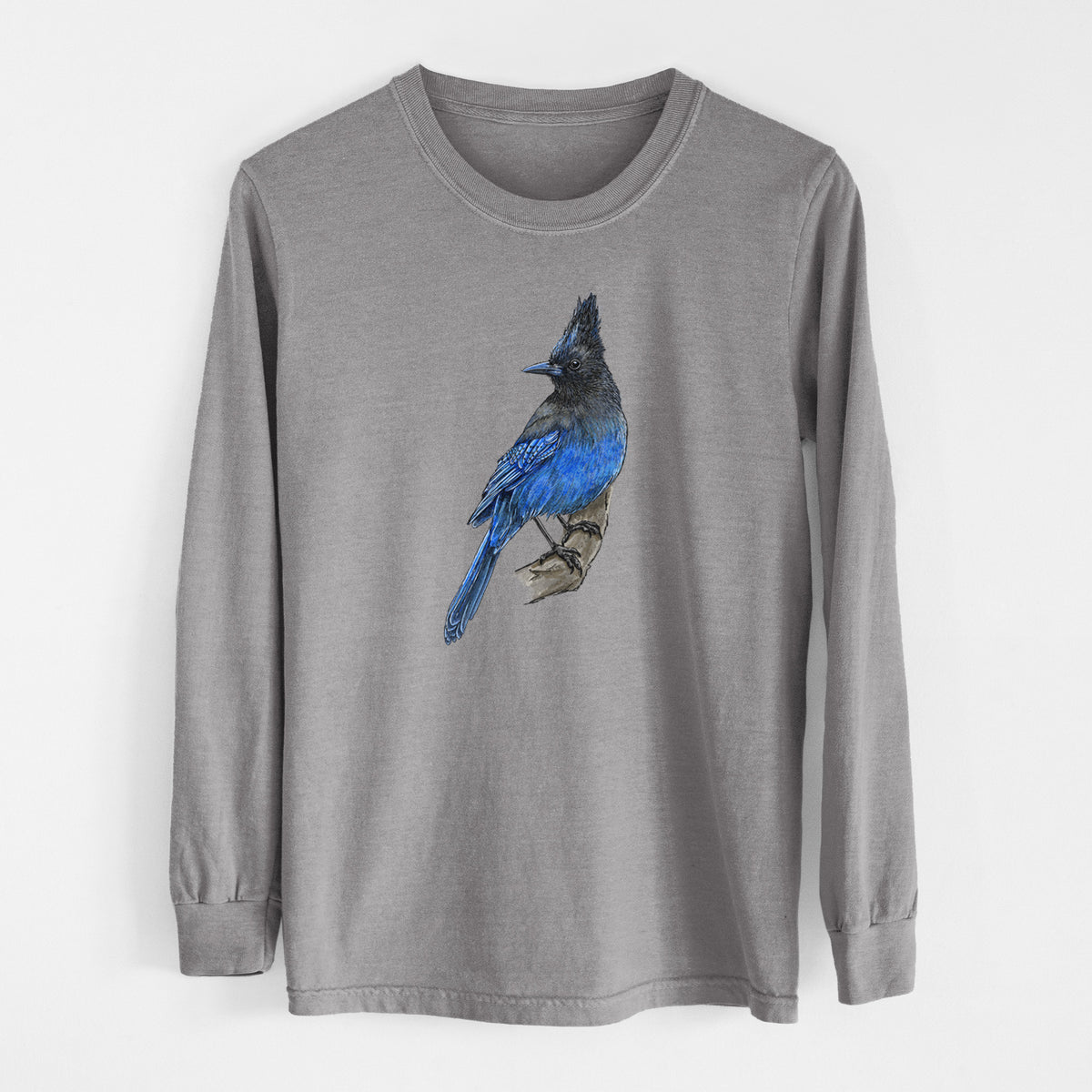 Vibrant Coastal Steller&#39;s Jay - Cyanocitta stelleri - Men&#39;s Heavyweight 100% Cotton Long Sleeve