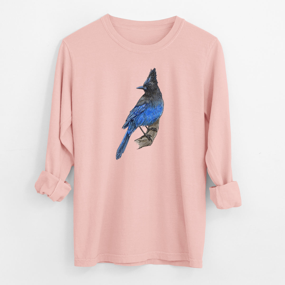 Vibrant Coastal Steller&#39;s Jay - Cyanocitta stelleri - Men&#39;s Heavyweight 100% Cotton Long Sleeve