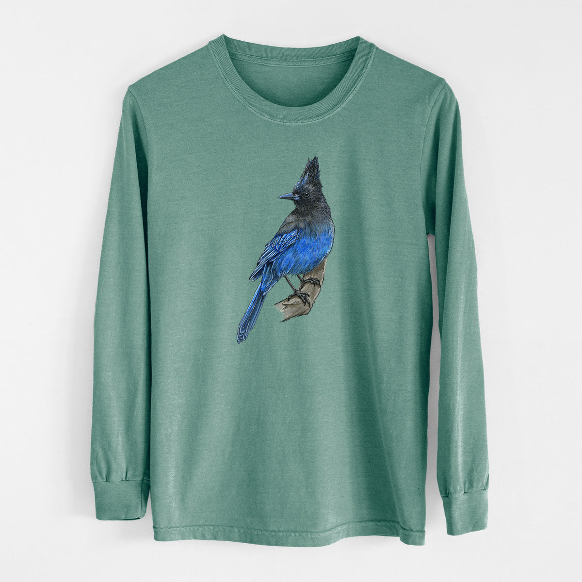 Vibrant Coastal Steller&#39;s Jay - Cyanocitta stelleri - Men&#39;s Heavyweight 100% Cotton Long Sleeve