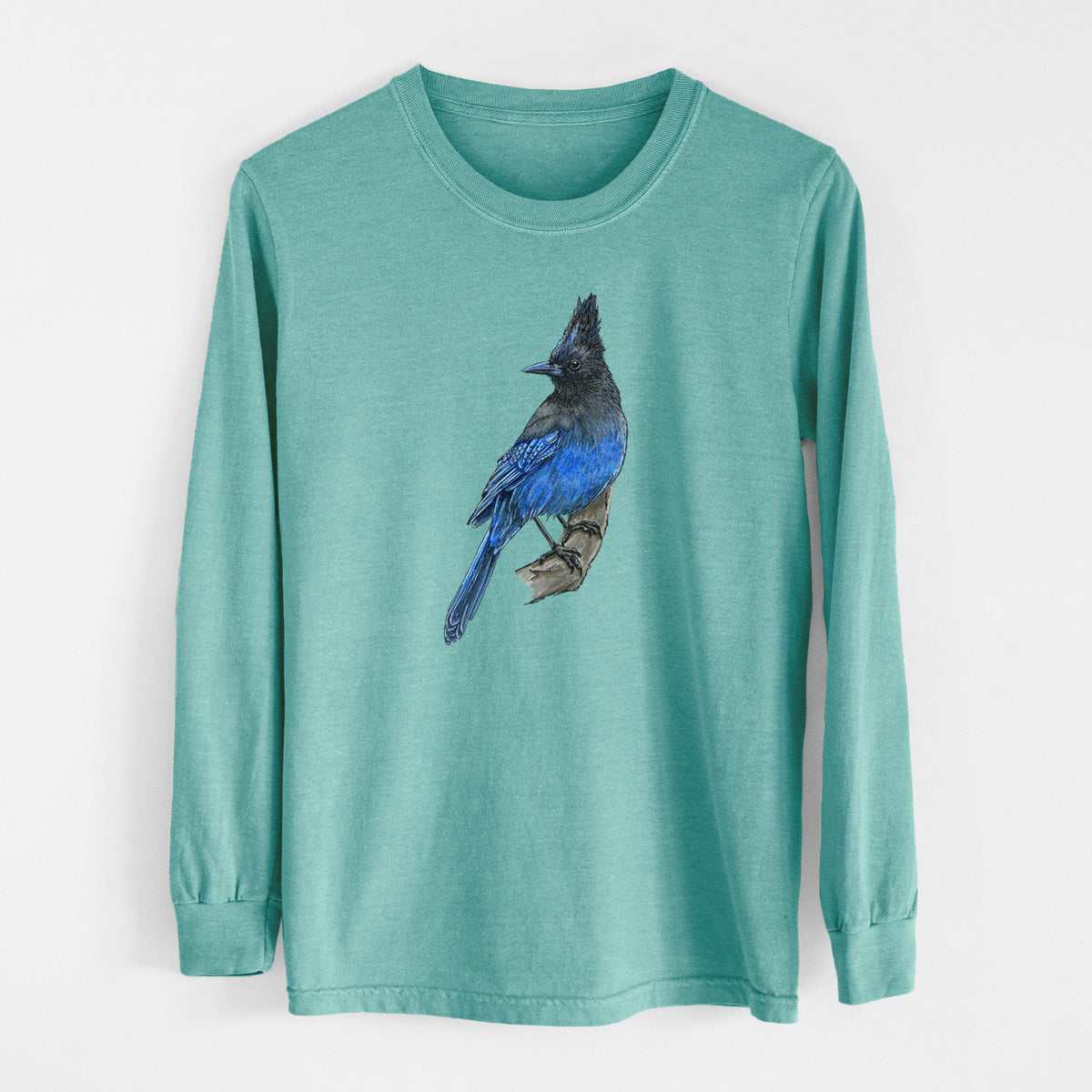 Vibrant Coastal Steller&#39;s Jay - Cyanocitta stelleri - Men&#39;s Heavyweight 100% Cotton Long Sleeve