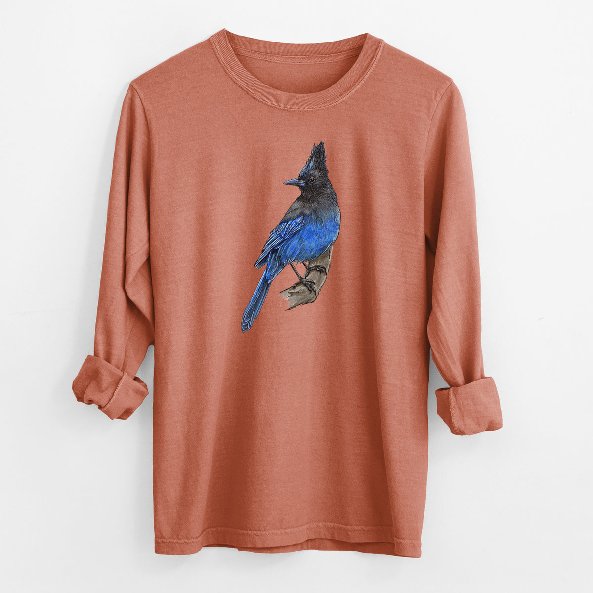 Vibrant Coastal Steller&#39;s Jay - Cyanocitta stelleri - Men&#39;s Heavyweight 100% Cotton Long Sleeve