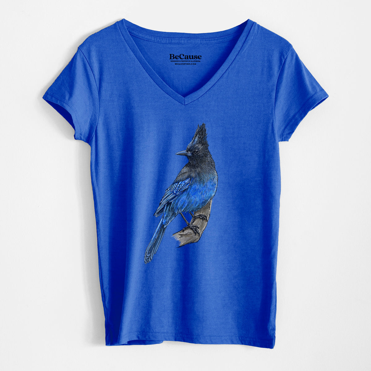 Vibrant Coastal Steller&#39;s Jay - Cyanocitta stelleri - Women&#39;s 100% Recycled V-neck