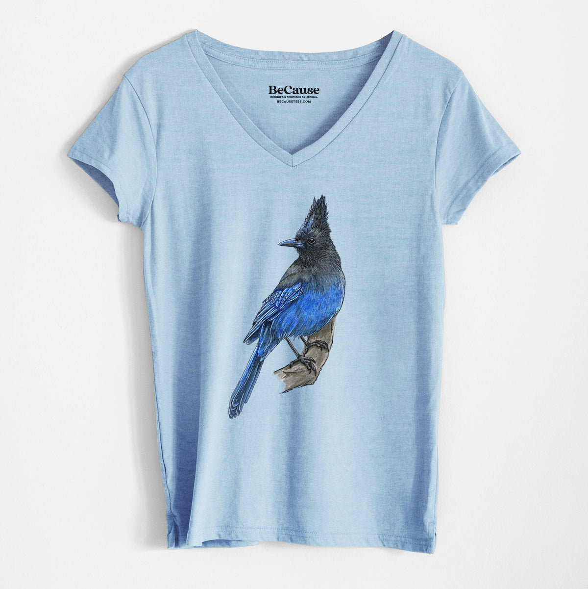 Vibrant Coastal Steller&#39;s Jay - Cyanocitta stelleri - Women&#39;s 100% Recycled V-neck