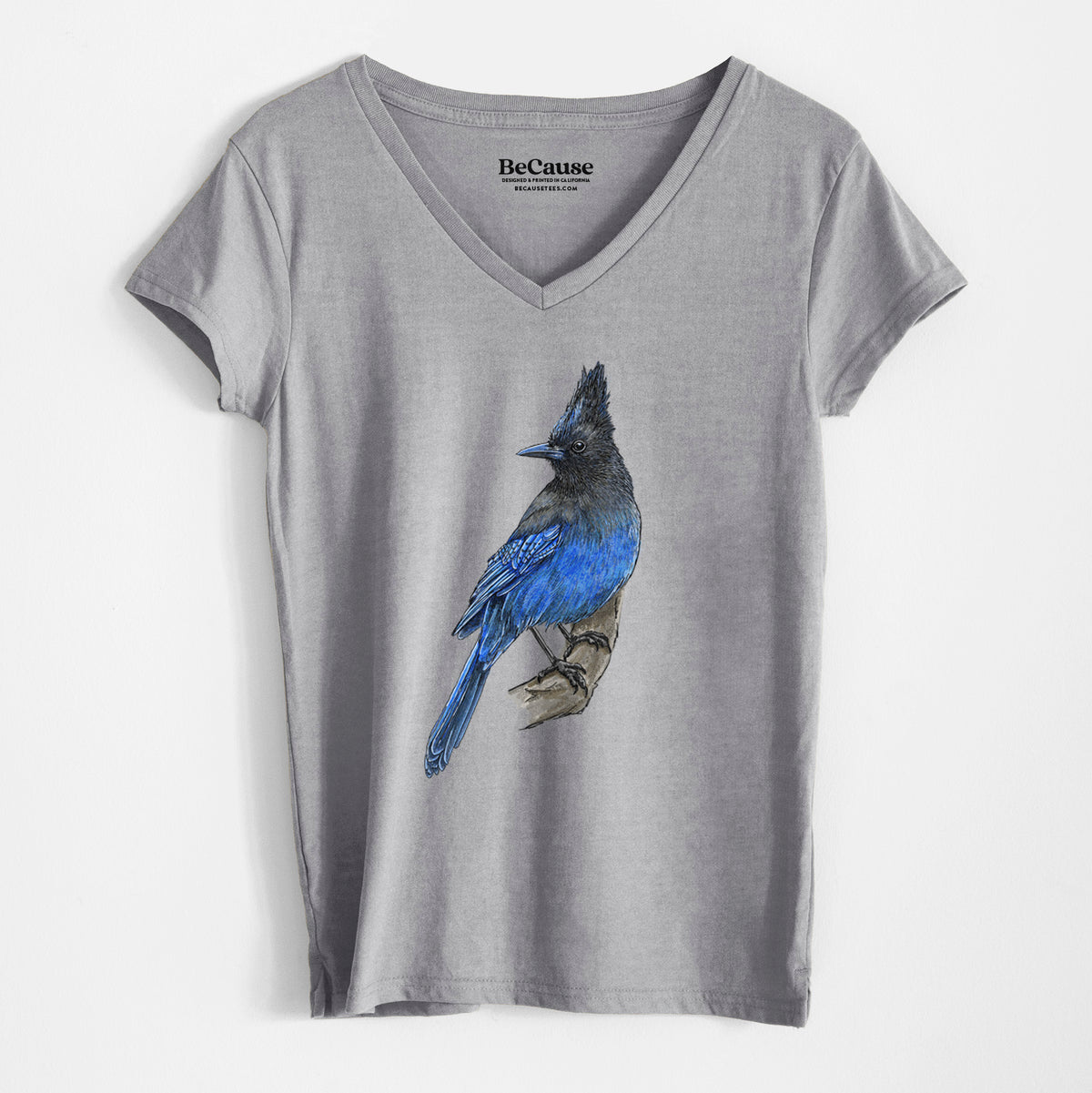 Vibrant Coastal Steller&#39;s Jay - Cyanocitta stelleri - Women&#39;s 100% Recycled V-neck