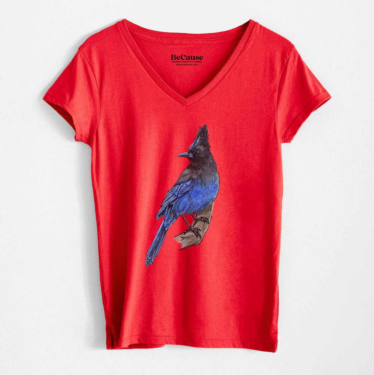 Vibrant Coastal Steller&#39;s Jay - Cyanocitta stelleri - Women&#39;s 100% Recycled V-neck