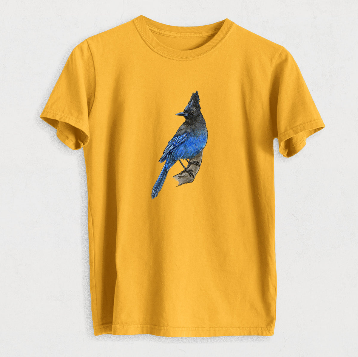 Vibrant Coastal Steller&#39;s Jay - Cyanocitta stelleri - Heavyweight Men&#39;s 100% Organic Cotton Tee