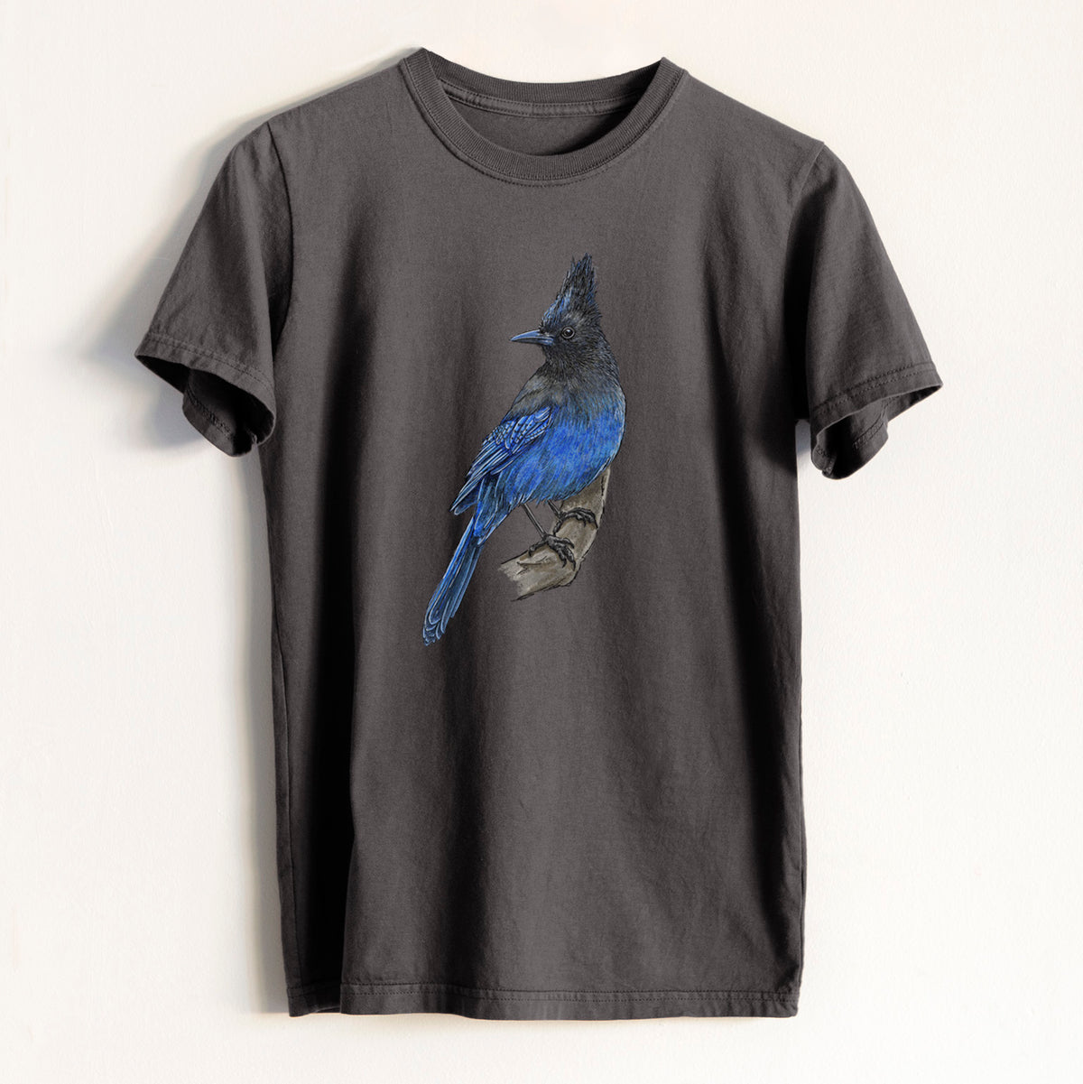 Vibrant Coastal Steller&#39;s Jay - Cyanocitta stelleri - Heavyweight Men&#39;s 100% Organic Cotton Tee