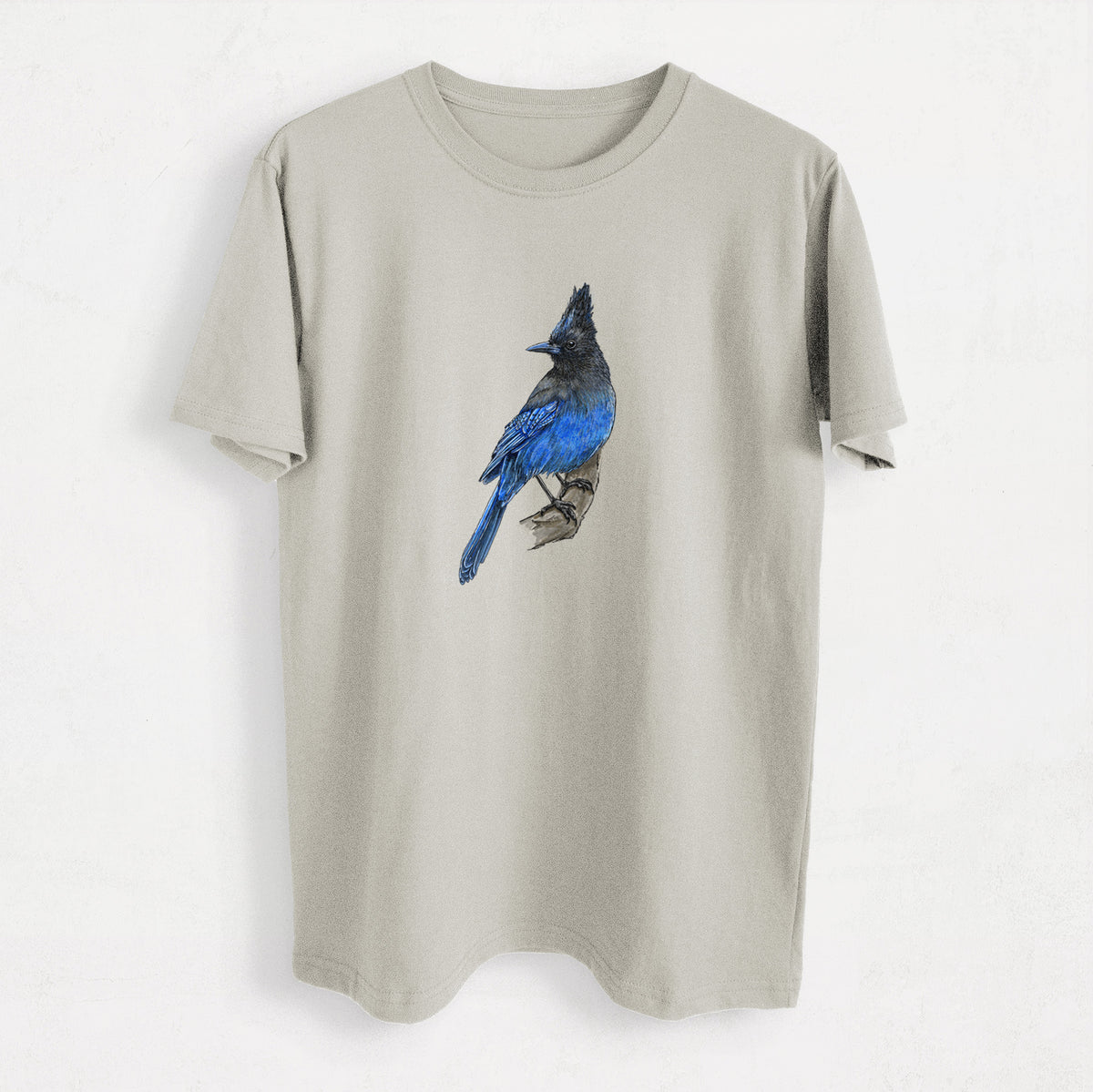 Vibrant Coastal Steller&#39;s Jay - Cyanocitta stelleri - Heavyweight Men&#39;s 100% Organic Cotton Tee