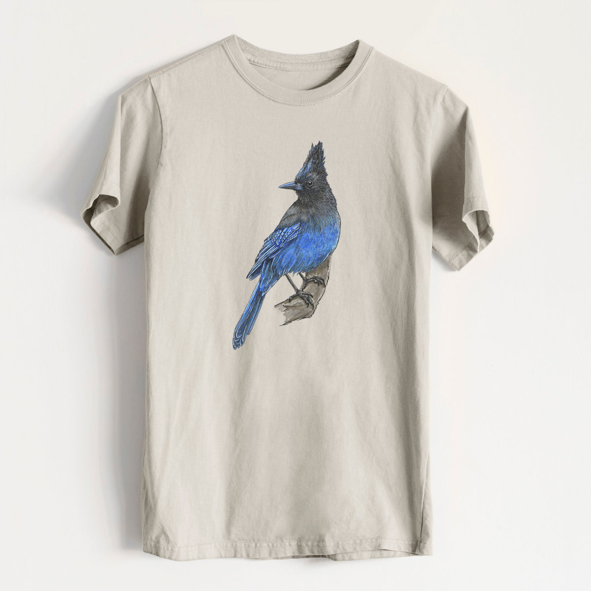 Vibrant Coastal Steller&#39;s Jay - Cyanocitta stelleri - Heavyweight Men&#39;s 100% Organic Cotton Tee