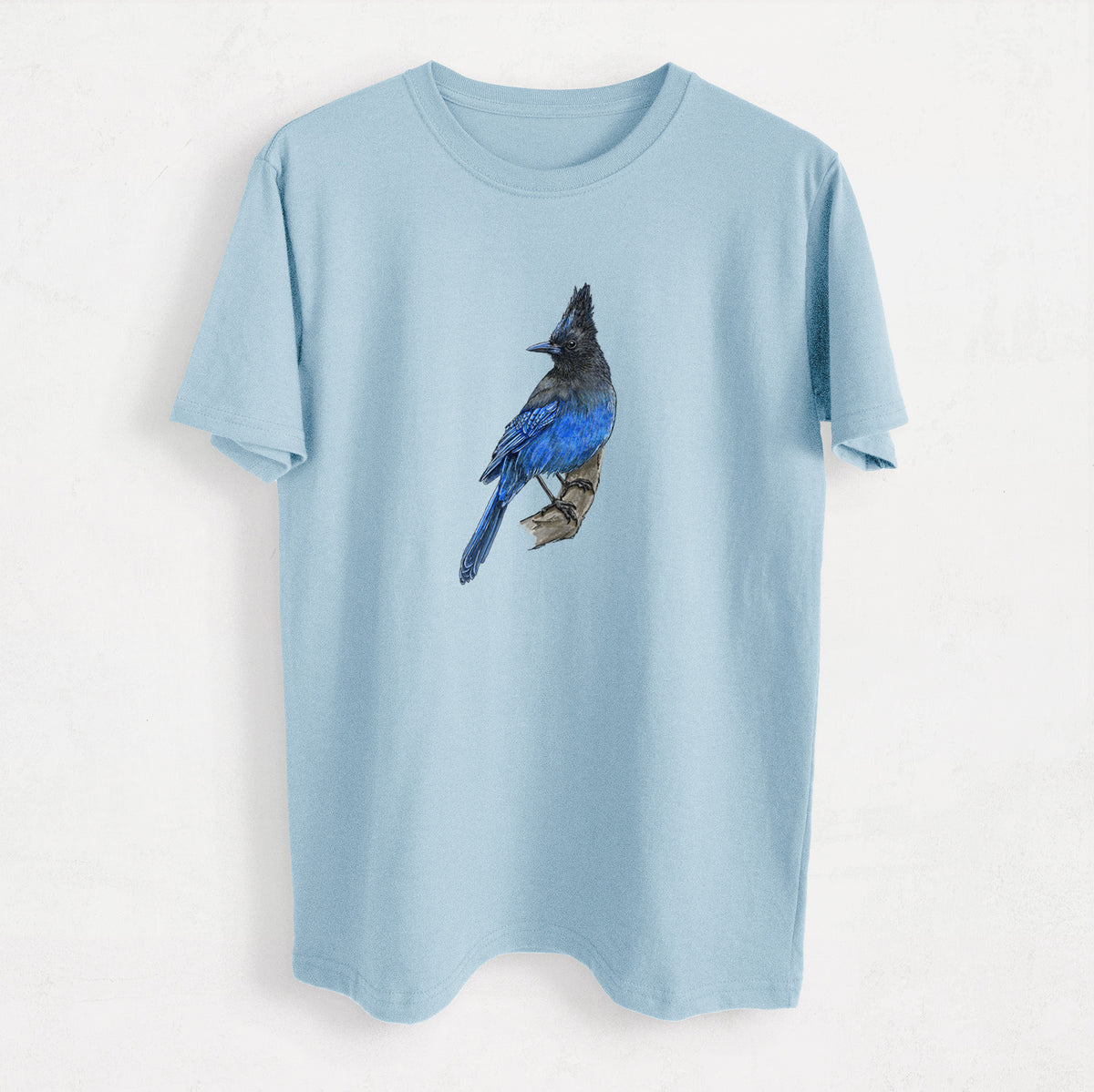 Vibrant Coastal Steller&#39;s Jay - Cyanocitta stelleri - Heavyweight Men&#39;s 100% Organic Cotton Tee
