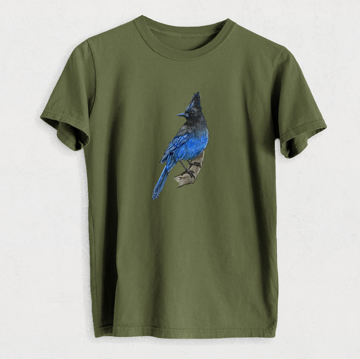 Vibrant Coastal Steller&#39;s Jay - Cyanocitta stelleri - Heavyweight Men&#39;s 100% Organic Cotton Tee