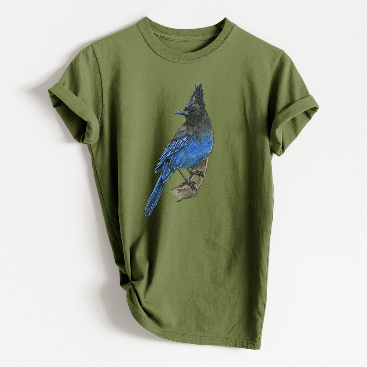 Vibrant Coastal Steller&#39;s Jay - Cyanocitta stelleri - Heavyweight Men&#39;s 100% Organic Cotton Tee