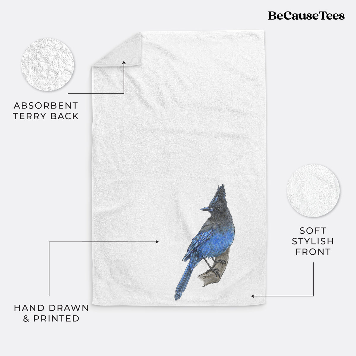 Vibrant Coastal Steller&#39;s Jay - Cyanocitta stelleri Premium Hand Towel