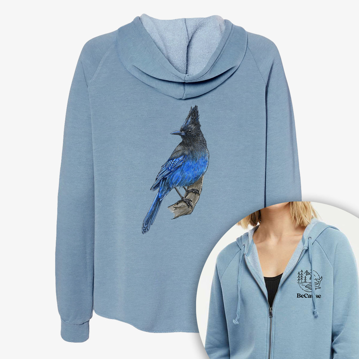 Vibrant Coastal Steller&#39;s Jay - Cyanocitta stelleri - Women&#39;s Cali Wave Zip-Up Sweatshirt