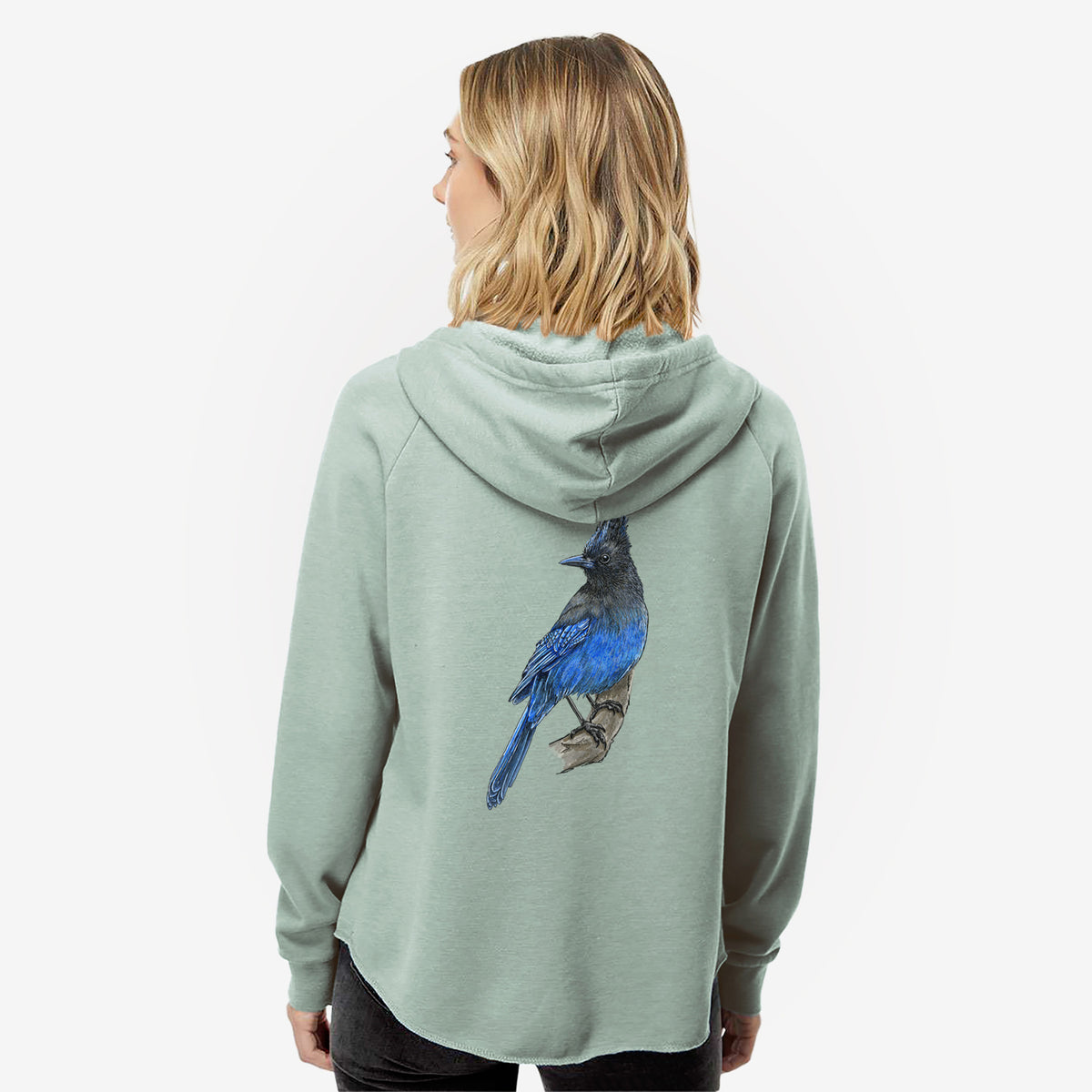 Vibrant Coastal Steller&#39;s Jay - Cyanocitta stelleri - Women&#39;s Cali Wave Zip-Up Sweatshirt