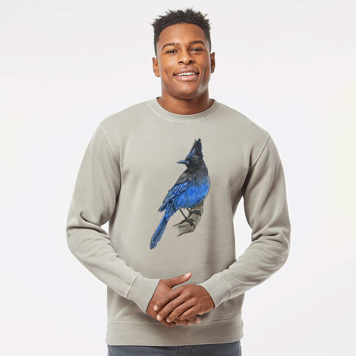 Vibrant Coastal Steller&#39;s Jay - Cyanocitta stelleri - Unisex Pigment Dyed Crew Sweatshirt