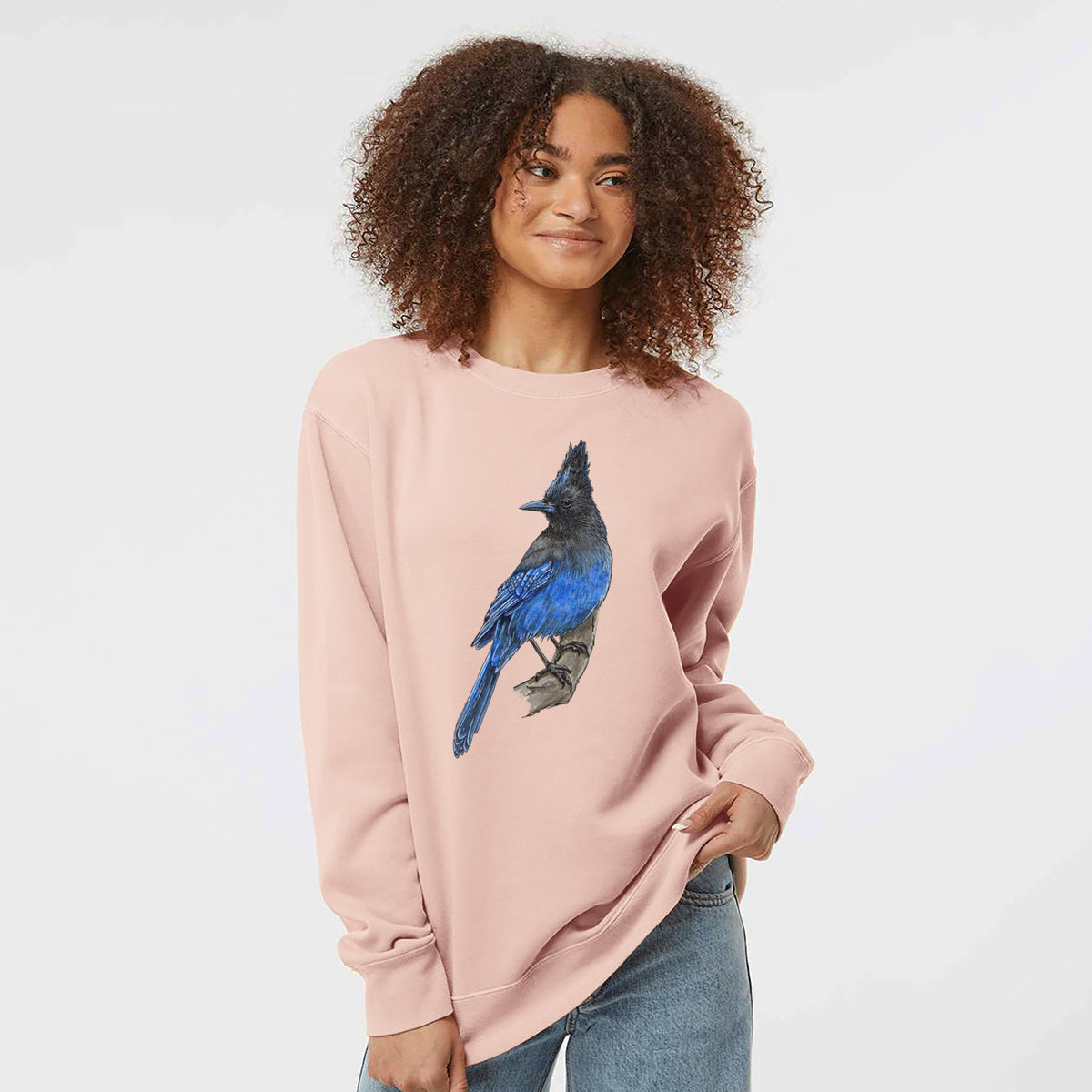 Vibrant Coastal Steller&#39;s Jay - Cyanocitta stelleri - Unisex Pigment Dyed Crew Sweatshirt