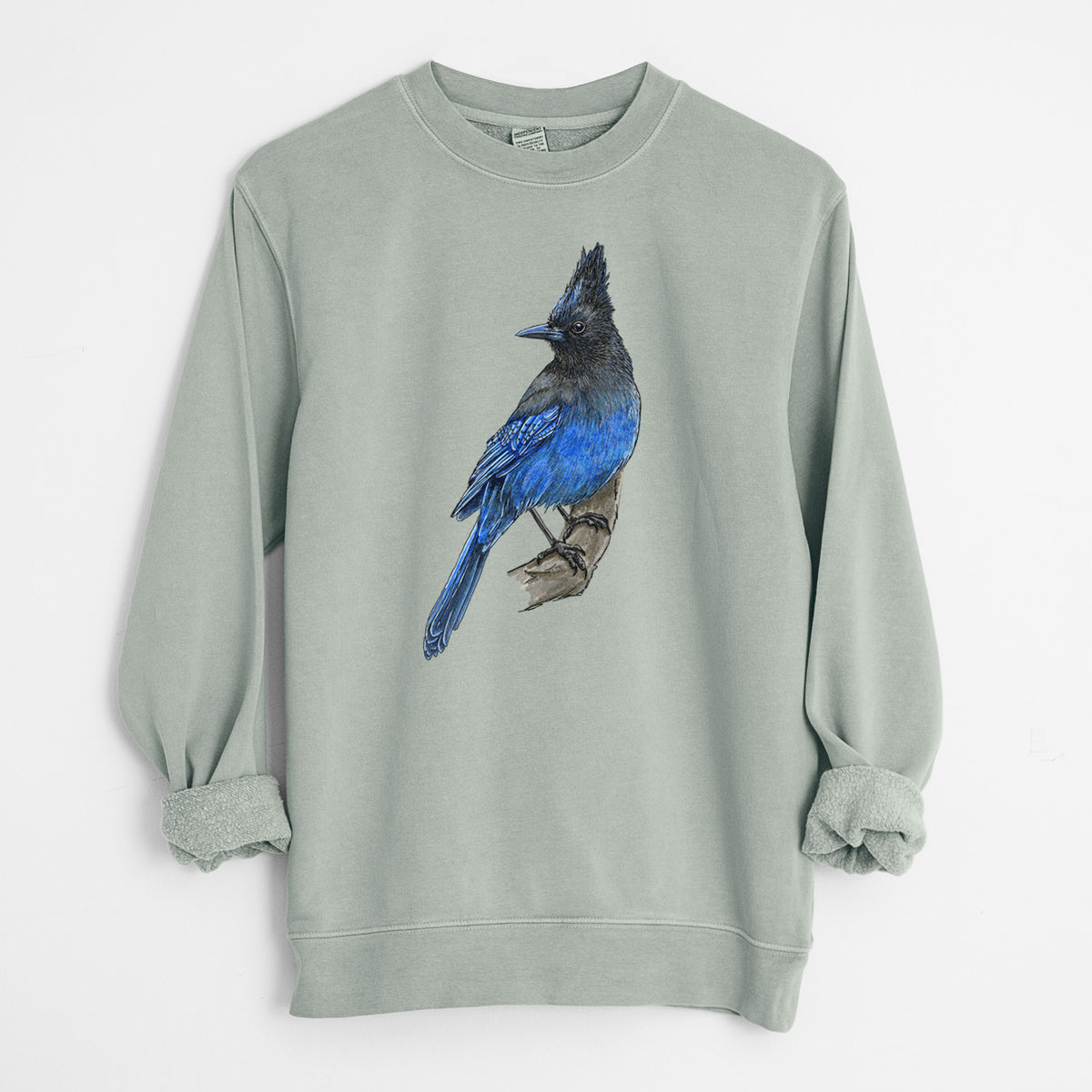 Vibrant Coastal Steller&#39;s Jay - Cyanocitta stelleri - Unisex Pigment Dyed Crew Sweatshirt