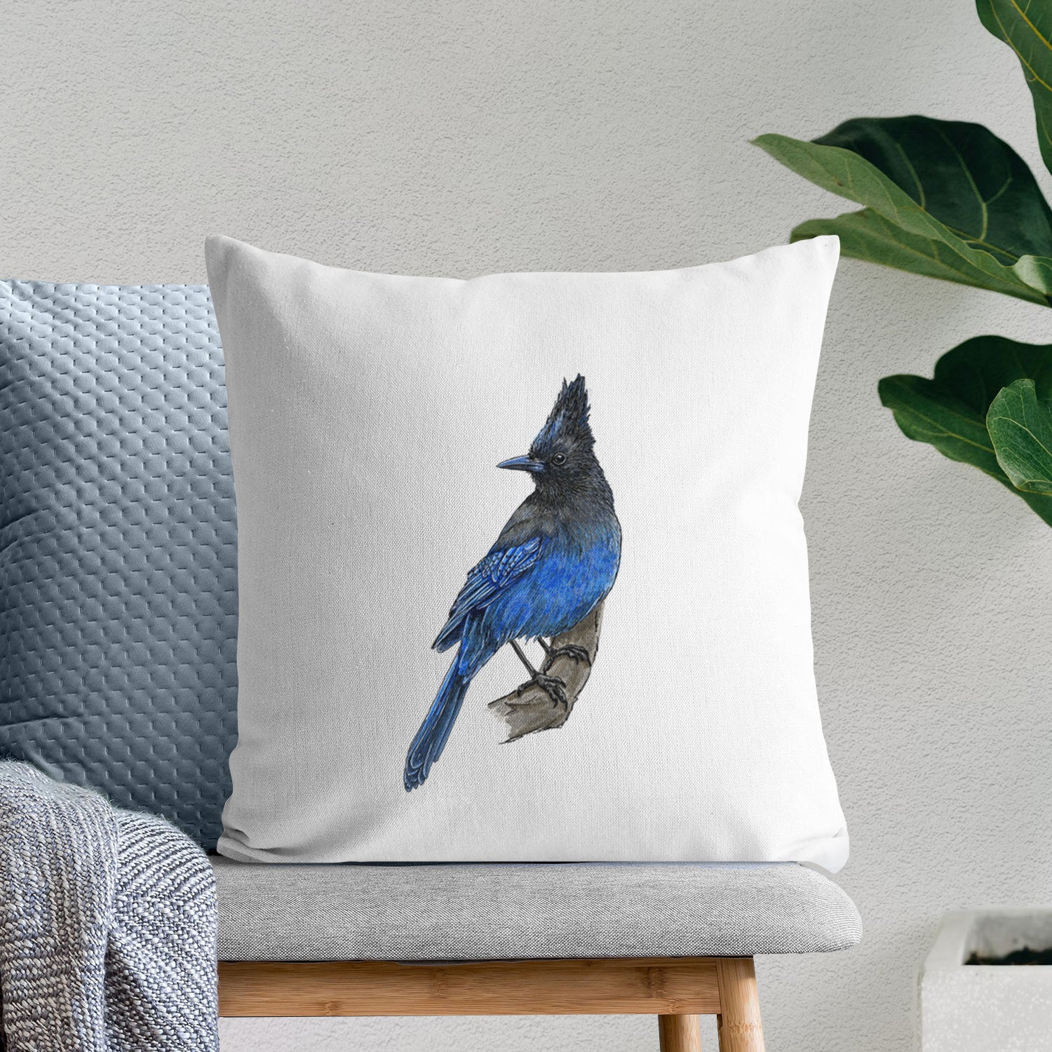 Vibrant Coastal Steller's Jay - Cyanocitta stelleri - Throw Pillow Cover