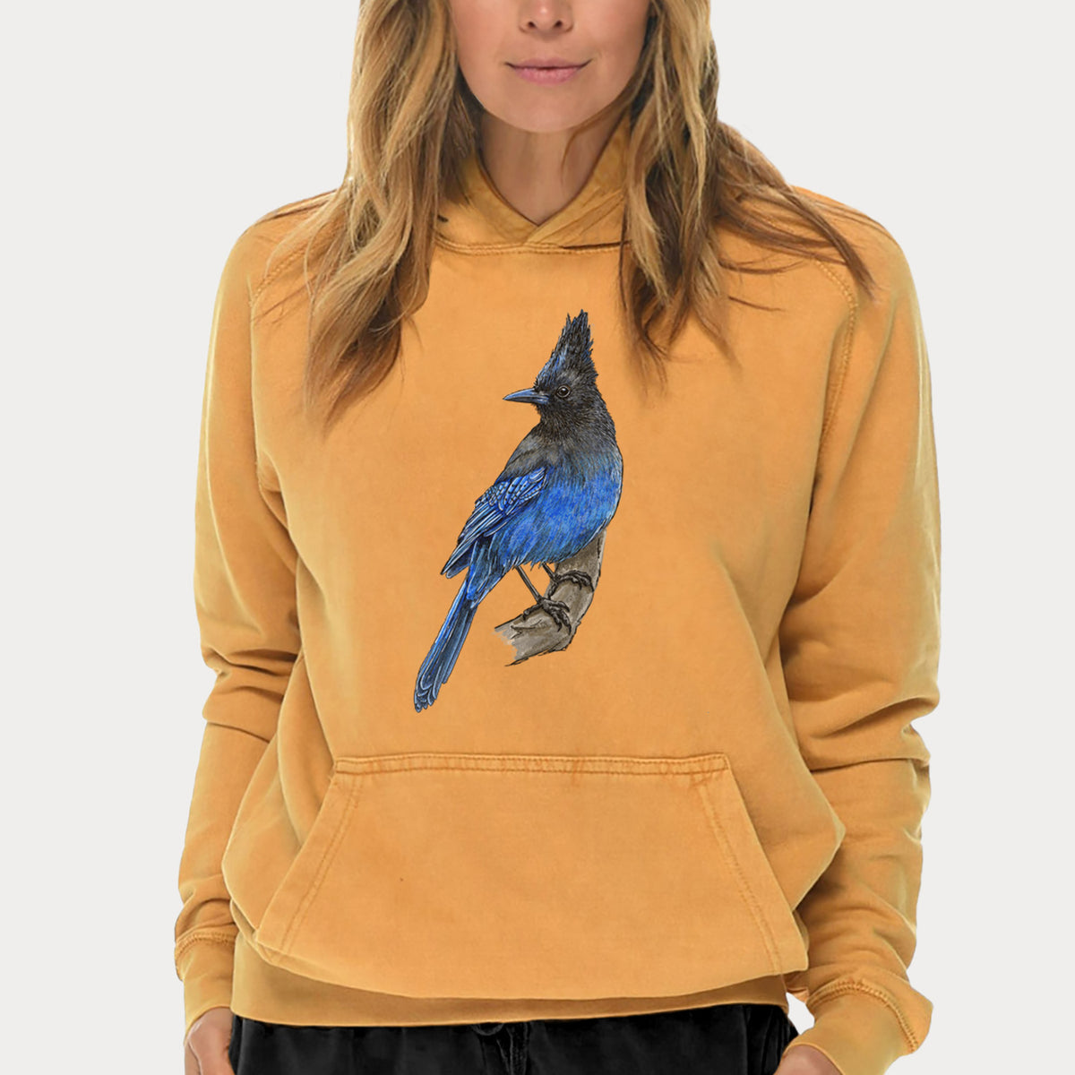 Vibrant Coastal Steller&#39;s Jay - Cyanocitta stelleri  - Mid-Weight Unisex Vintage 100% Cotton Hoodie