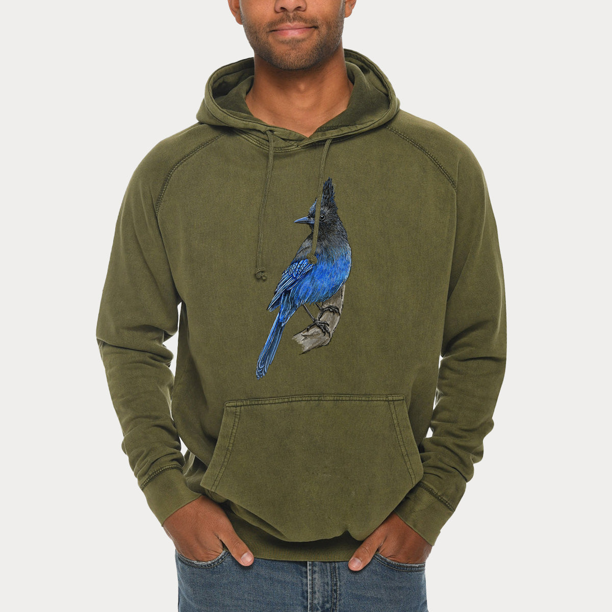 Vibrant Coastal Steller&#39;s Jay - Cyanocitta stelleri  - Mid-Weight Unisex Vintage 100% Cotton Hoodie