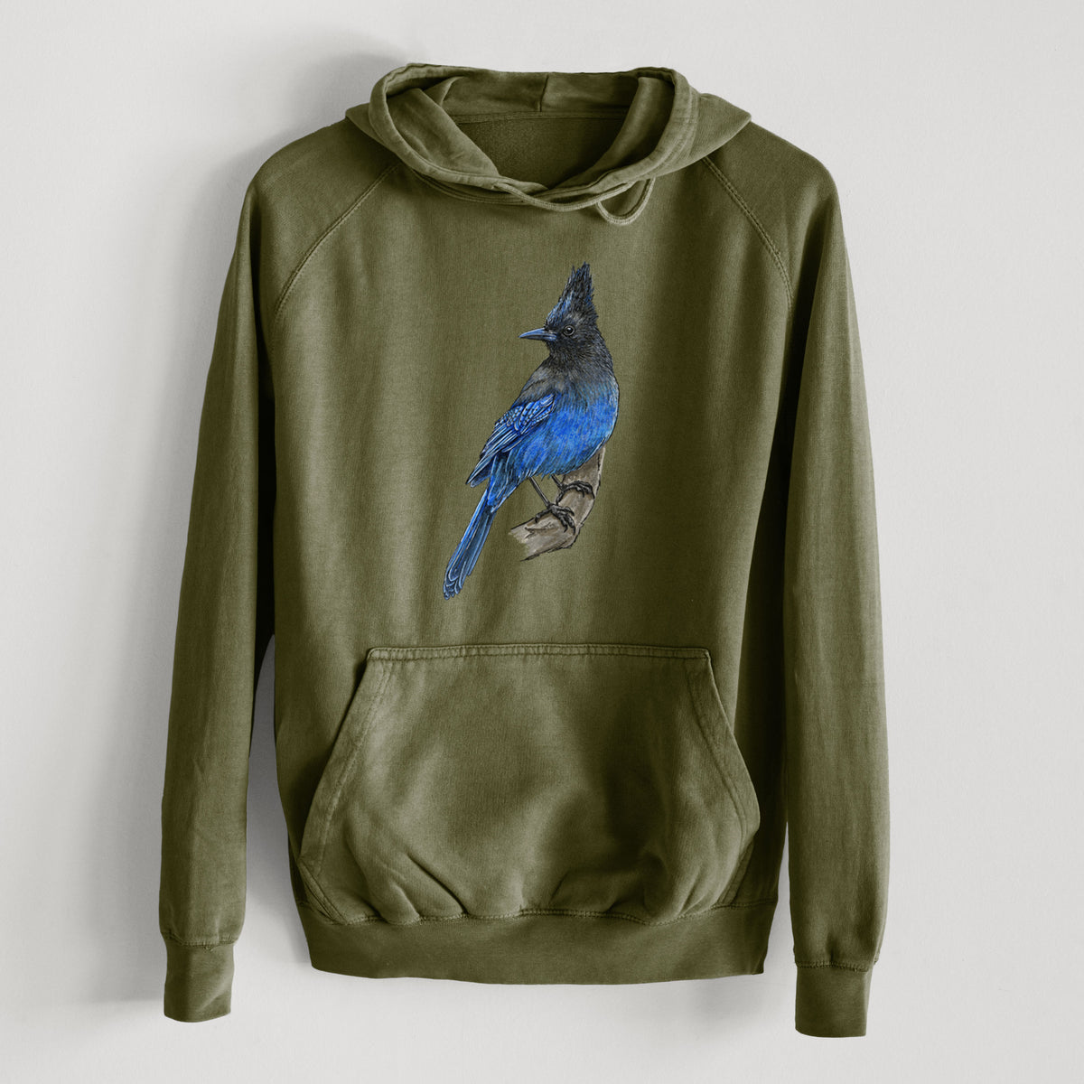 Vibrant Coastal Steller&#39;s Jay - Cyanocitta stelleri  - Mid-Weight Unisex Vintage 100% Cotton Hoodie