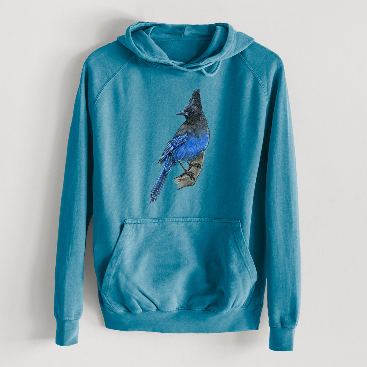 Vibrant Coastal Steller&#39;s Jay - Cyanocitta stelleri  - Mid-Weight Unisex Vintage 100% Cotton Hoodie