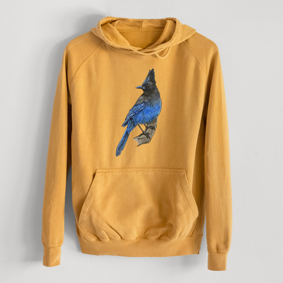 Vibrant Coastal Steller&#39;s Jay - Cyanocitta stelleri  - Mid-Weight Unisex Vintage 100% Cotton Hoodie