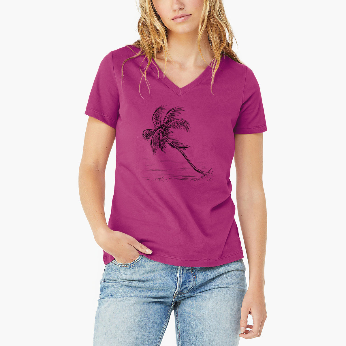 Coconut Palm - Cocos nucifera - Women&#39;s Lightweight Relaxed Fit 100% Cotton V-neck