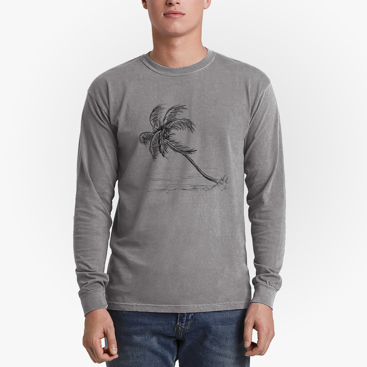 Coconut Palm - Cocos nucifera - Men&#39;s Heavyweight 100% Cotton Long Sleeve