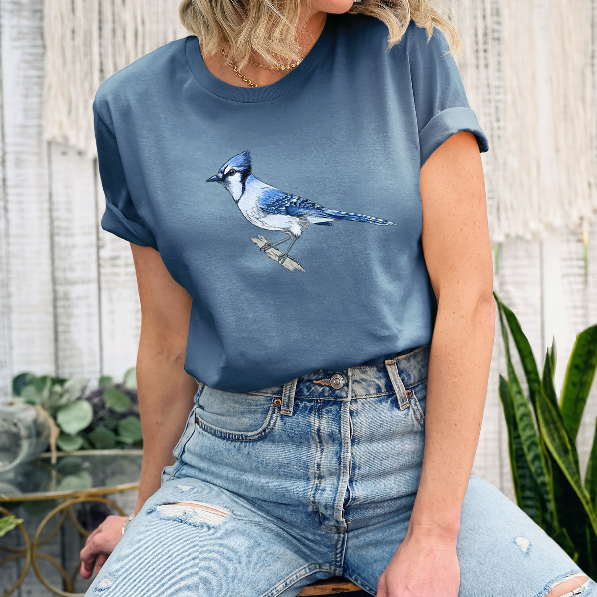 Vibrant Blue Jay - Cyanocitta cristata - Lightweight 100% Cotton Unisex Crewneck