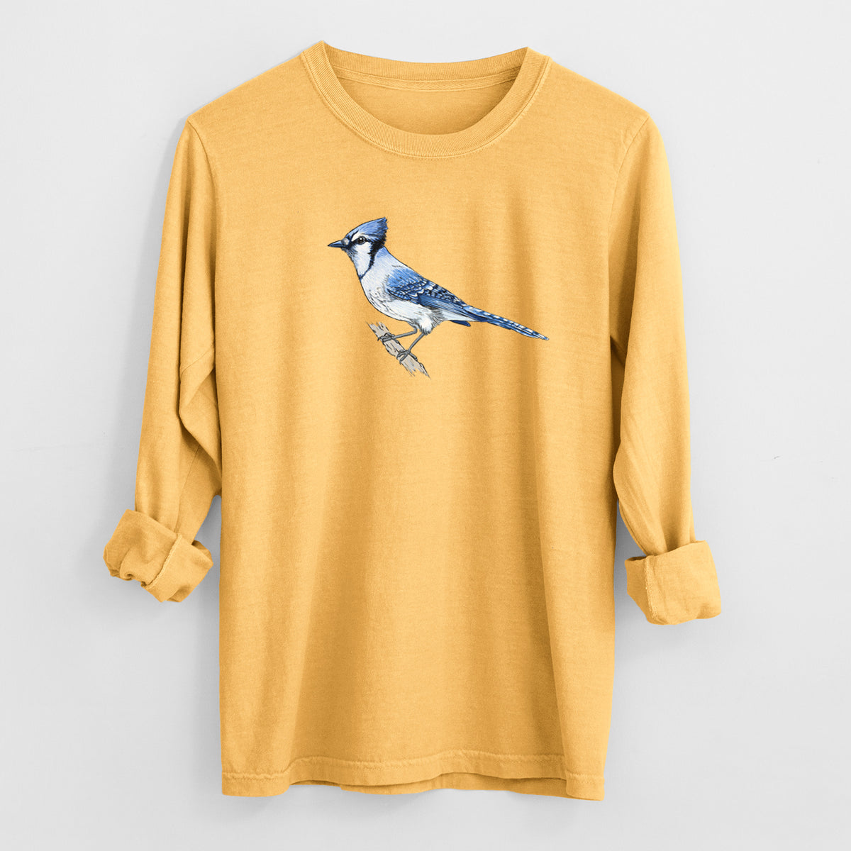 Vibrant Blue Jay - Cyanocitta cristata - Heavyweight 100% Cotton Long Sleeve