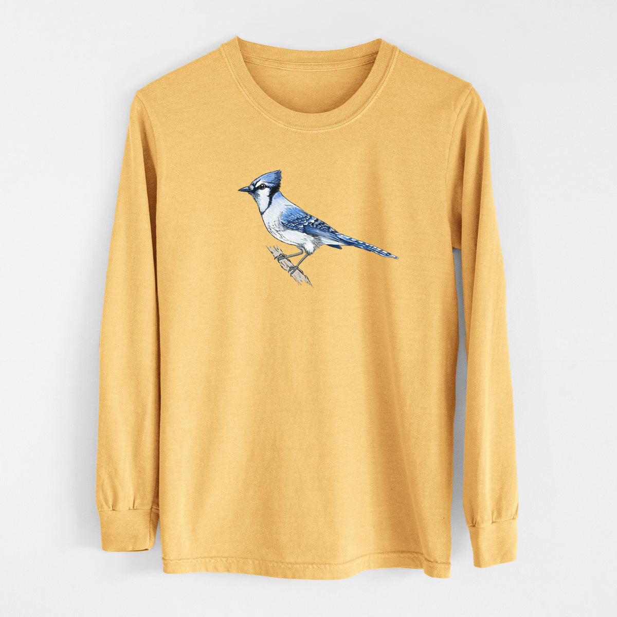 Vibrant Blue Jay - Cyanocitta cristata - Heavyweight 100% Cotton Long Sleeve