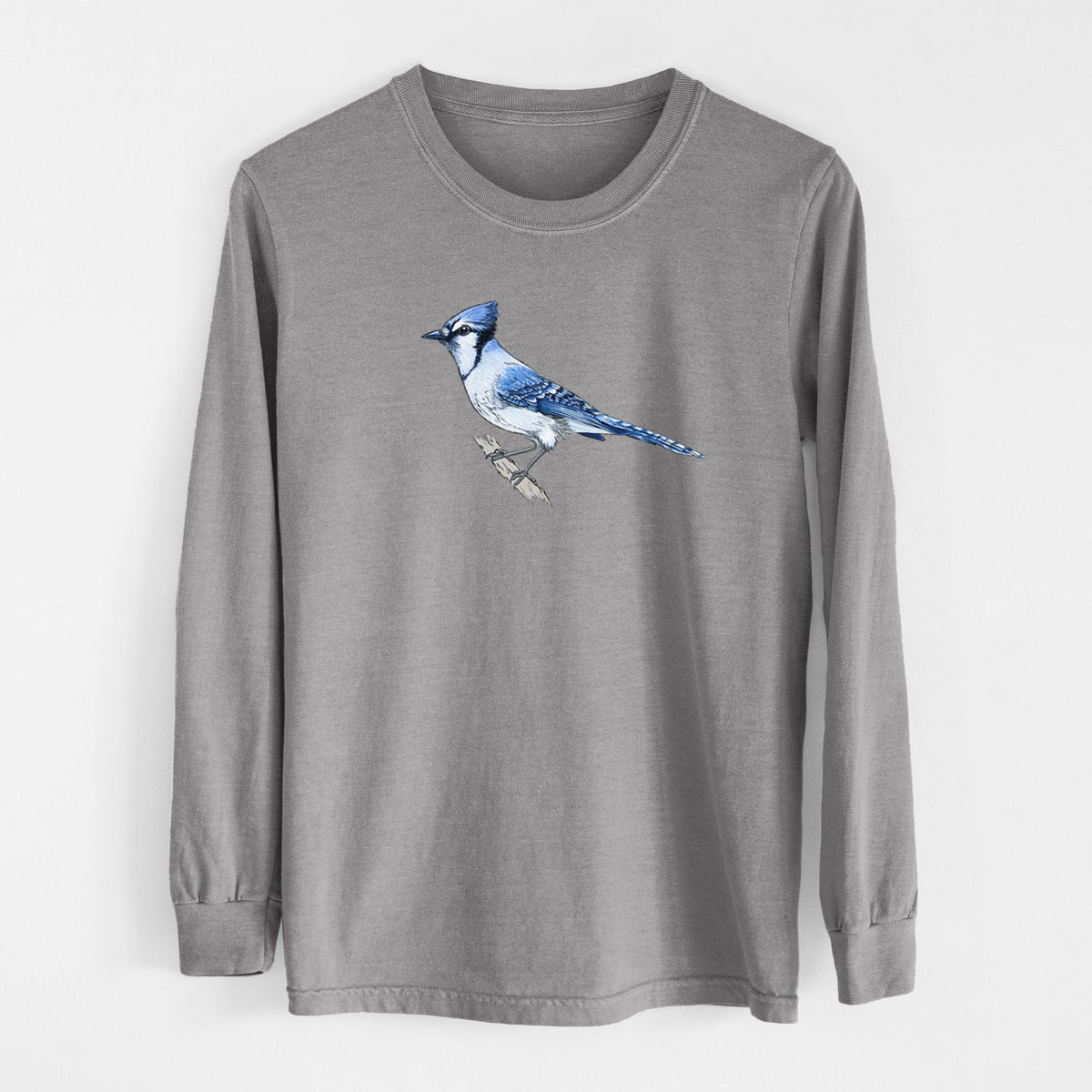 Vibrant Blue Jay - Cyanocitta cristata - Heavyweight 100% Cotton Long Sleeve