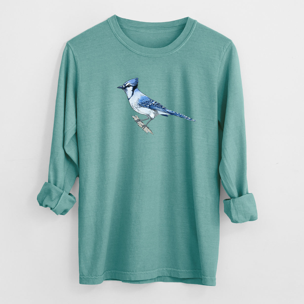 Vibrant Blue Jay - Cyanocitta cristata - Heavyweight 100% Cotton Long Sleeve