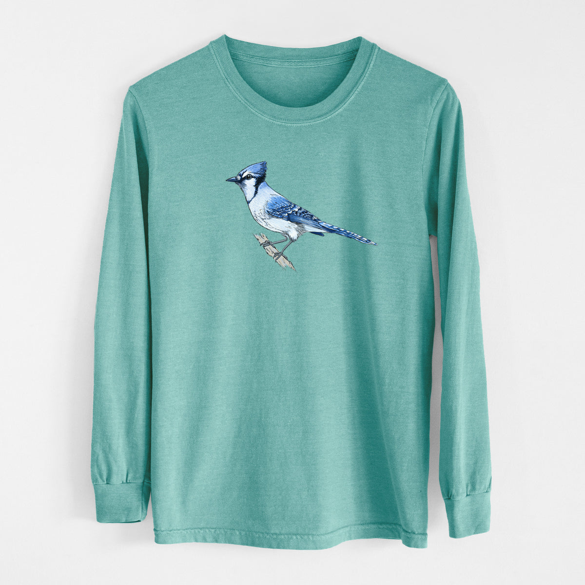 Vibrant Blue Jay - Cyanocitta cristata - Heavyweight 100% Cotton Long Sleeve