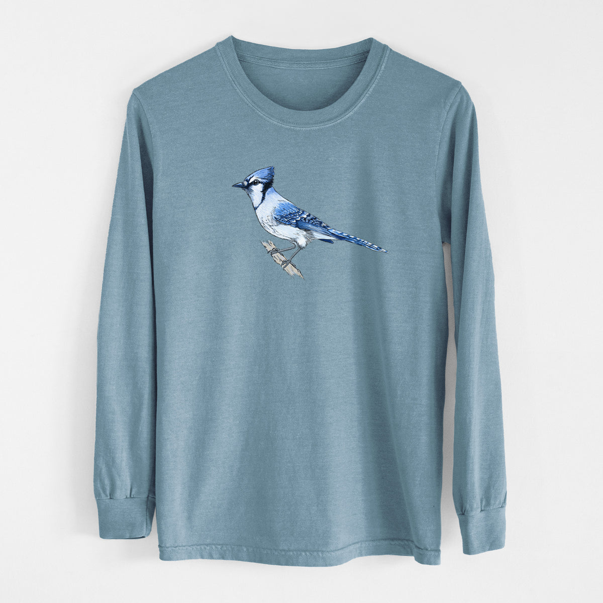 Vibrant Blue Jay - Cyanocitta cristata - Heavyweight 100% Cotton Long Sleeve